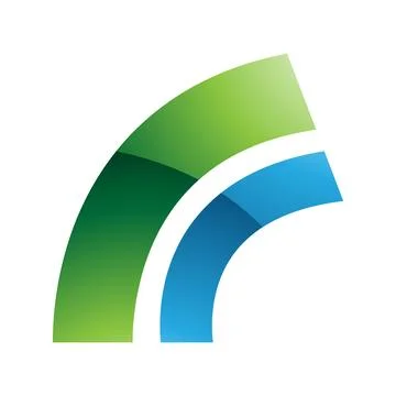 Green and Blue Glossy Arc Shaped Letter R Icon Stock Illustration