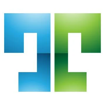 Green and Blue Glossy Bold Split Shaped Letter T Icon Illustrazione stock