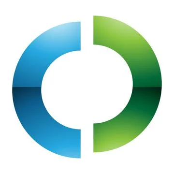 Green and Blue Glossy Split Shaped Letter O Icon Stock Illustration