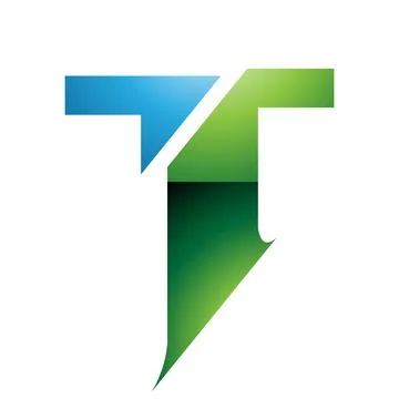 Green and Blue Glossy Split Shaped Letter T Icon Stock Illustration