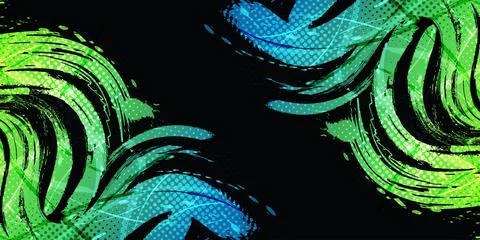 Green and Blue Gradient Brush Texture Background with Halftone Effect Illustrazione stock