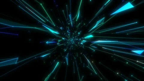 Green and blue light rays shoot out from the darkness. Video stock 123805858