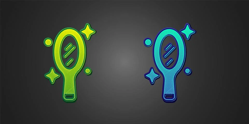 Green and blue Magic hand mirror icon isolated on black background.  Vector Stockillustratie