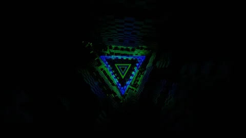 Green and Blue Neon Triangles in Tunnel of Squares Background VJ Loop in 4K Stock Footage 314949353