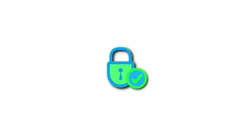 Green and Blue Padlock Icon with Check Mark on White Background. Futuristic.. Stock Footage 321454601