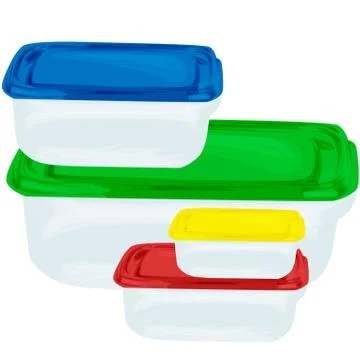 Green and blue plastic container for foods, isolated on white background. Lun Stock Illustration