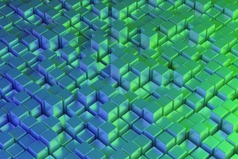 Green and blue quadrangular prisms. Isometric abstract background. 3d illus.. Stock Illustration