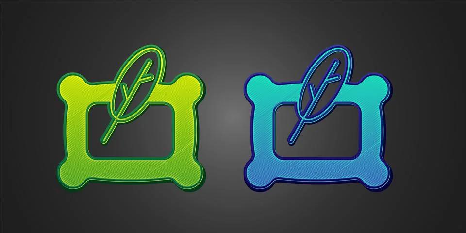 Green and blue Rectangular pillow icon isolated on black background. Cushion Stockillustratie