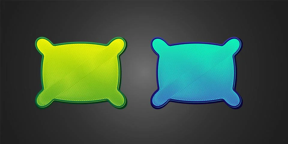 Green and blue Rectangular pillow icon isolated on black background. Cushion Illustrazione stock
