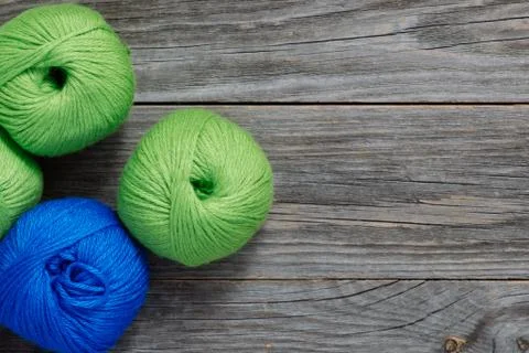 Green and Blue Roll Thread Pile for Wool Knitting Stock Photos