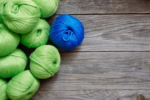Green and Blue Roll Thread Pile for Wool Knitting Stock Photos