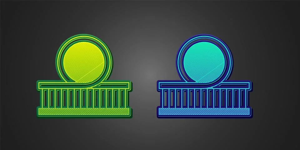 Green and blue Roller coaster icon isolated on black background. Amusement .. Stockillustratie