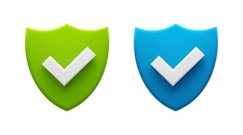 Green and Blue Security Shields with Check Marks Representing Protection and Illustrazione stock
