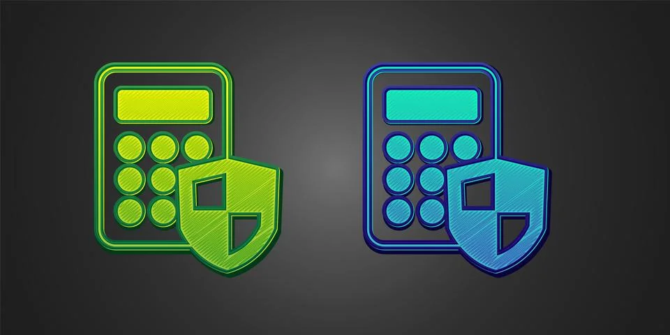 Green and blue Security system control panel with display icon isolated on black Stock Illustration