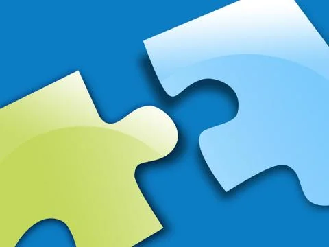Green and blue solution puzzle piece Stockfoto's