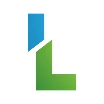 Green and Blue Split Shaped Letter L Icon Stock Illustration