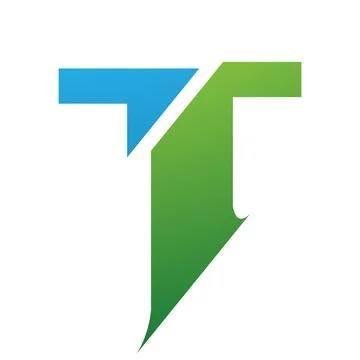 Green and Blue Split Shaped Letter T Icon Stock Illustration