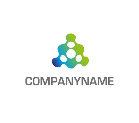 Green and blue triangle made of connected dots. Ready logo Stock Illustration