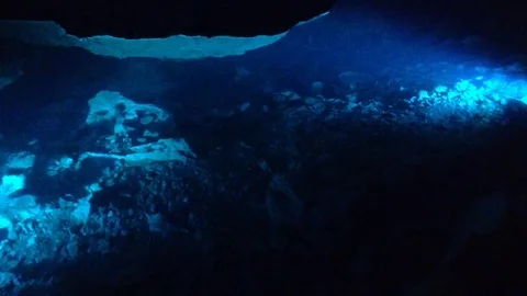 Green and Blue Underground River in a Dark Red Cave Qızıl Qoba , Crimea Stock Footage 82299096