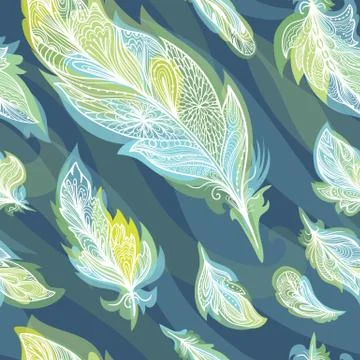 Green and Blue Vector Feather Pattern Stock Illustration