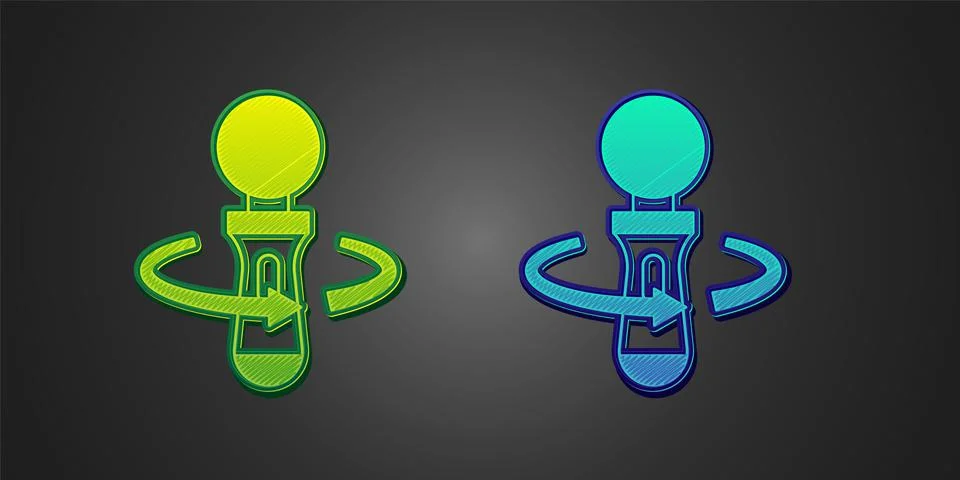 Green and blue VR controller game icon isolated on black background. Virtual 스톡 일러스트