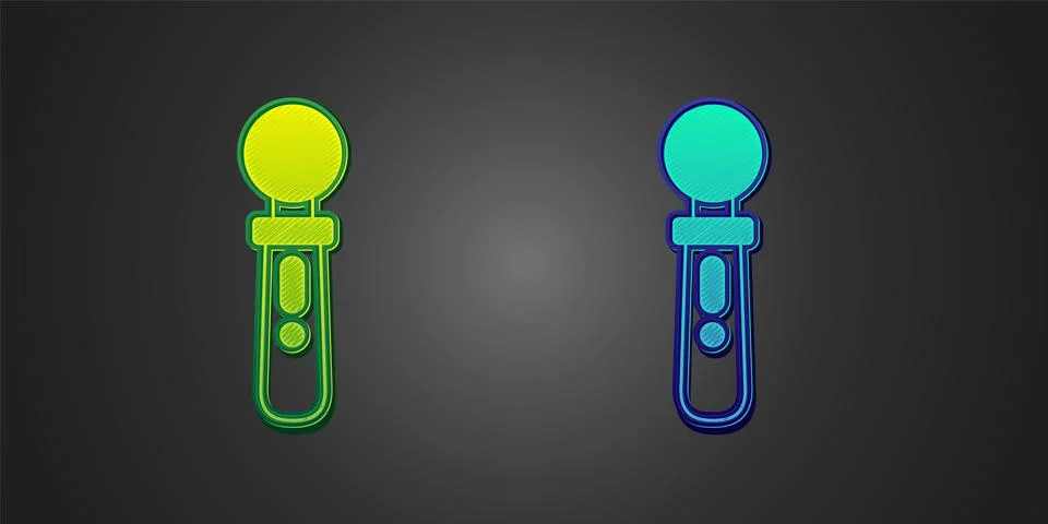Green and blue VR controller game icon isolated on black background. Virtual Stock Illustration