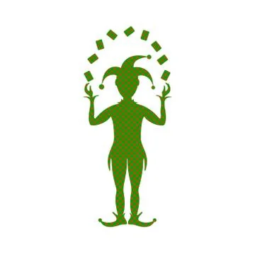 Green and brown checked silhouette of Joker playing with cards Stock Illustration