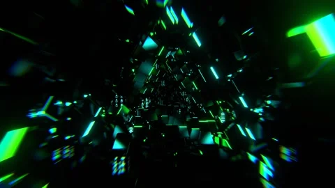 Green and Cyan Endless Tunnel with Neon Elements in Digital Style Background Stock Footage 344098538