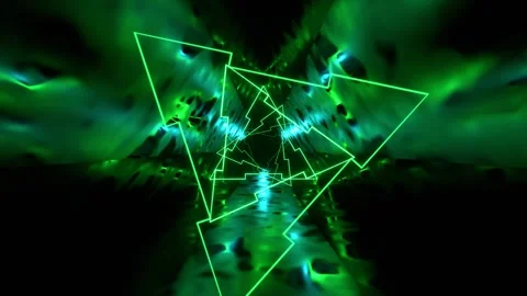 Green and Cyan Mystical Triangular Corridor with Fluorescent Light Backgroun Stock-Footage 334719431