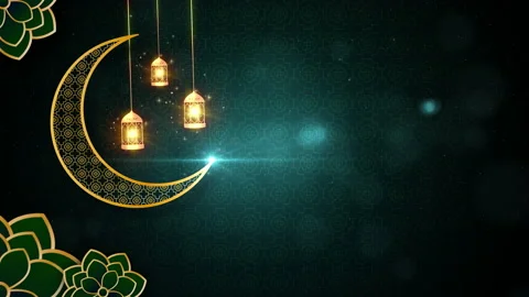 Green and gold color Eid mubarak islamic design concept with hanging ramadan Stock Footage 201523027