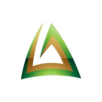 Green and Gold Glossy Triangular Spiral Letter A Icon Ilustración de archivo