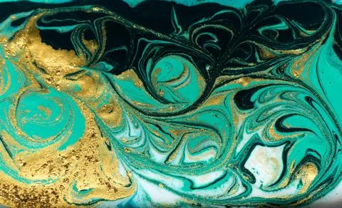 Green and gold marbling pattern. Golden powder marble liquid texture. 스톡 일러스트
