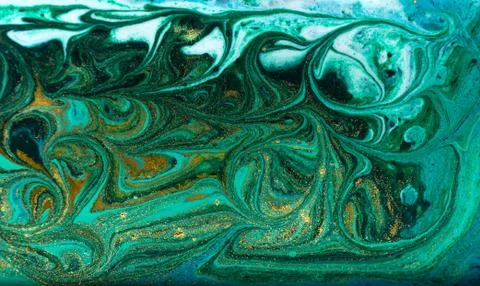 Green and gold marbling pattern. Golden powder marble liquid texture. Stock Illustration