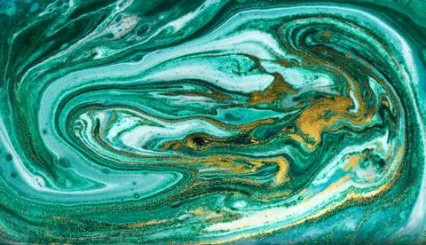 Green and gold marbling pattern. Golden powder marble liquid texture. 스톡 일러스트