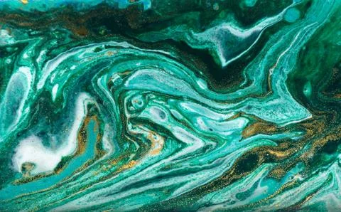 Green and gold marbling pattern. Golden powder marble liquid texture. Stock Illustration