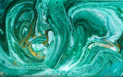 Green and gold marbling pattern. Golden powder marble liquid texture. Stock Illustration