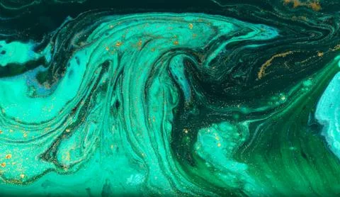 Green and gold marbling pattern. Golden powder marble liquid texture. 스톡 일러스트
