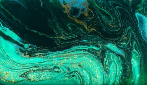 Green and gold marbling pattern. Golden powder marble liquid texture. 스톡 일러스트