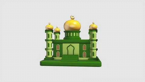 Green and gold Mosque with two Domes Loop Alpha Stock Footage 308227760
