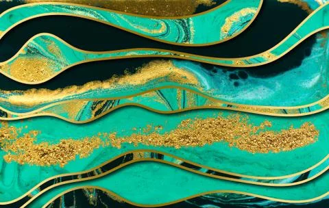 Green and gold ripple pattern. Golden marble texture. Stock Illustration
