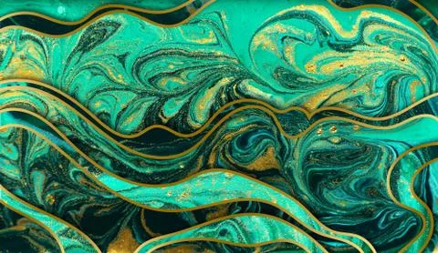 Green and gold ripple pattern. Golden marble texture. Stock Illustration