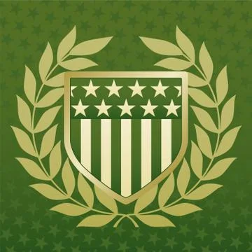 Green and gold shield on a star background Illustration