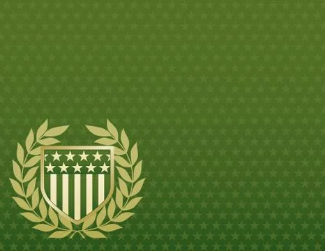 Green and gold shield on a star background Illustration