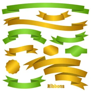 Green and golden ribbon banners イラスト素材