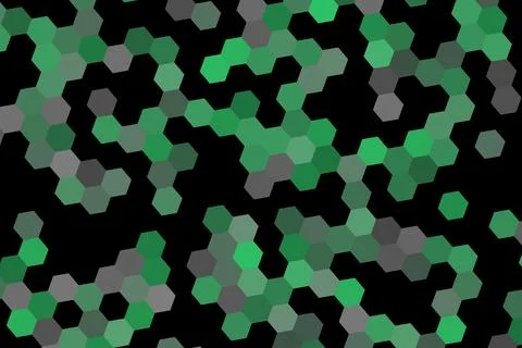 Green and gray hexagon pattern on black background Stock Illustration