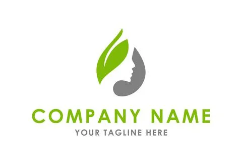 Green and Gray Leaf Negative Space Woman Face Logo Design	 Illustrazione stock