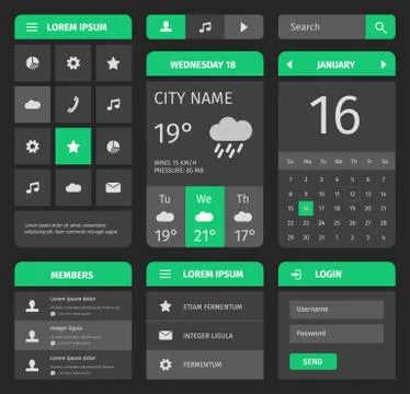 Green and gray mobile interface with login Stockillustratie