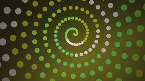 Green and gray spiral pattern with dots on black background Stock Illustration
