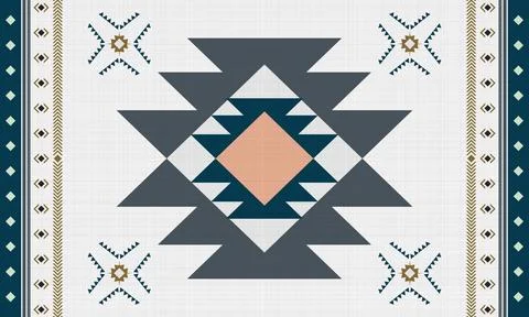 Green and grey ethnic native mexican style rug, Navajo tribal vector seamle.. Stock Illustration