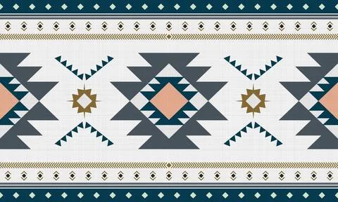 Green and grey ethnic native mexican style rug, Navajo tribal vector seamle.. Stock Illustration